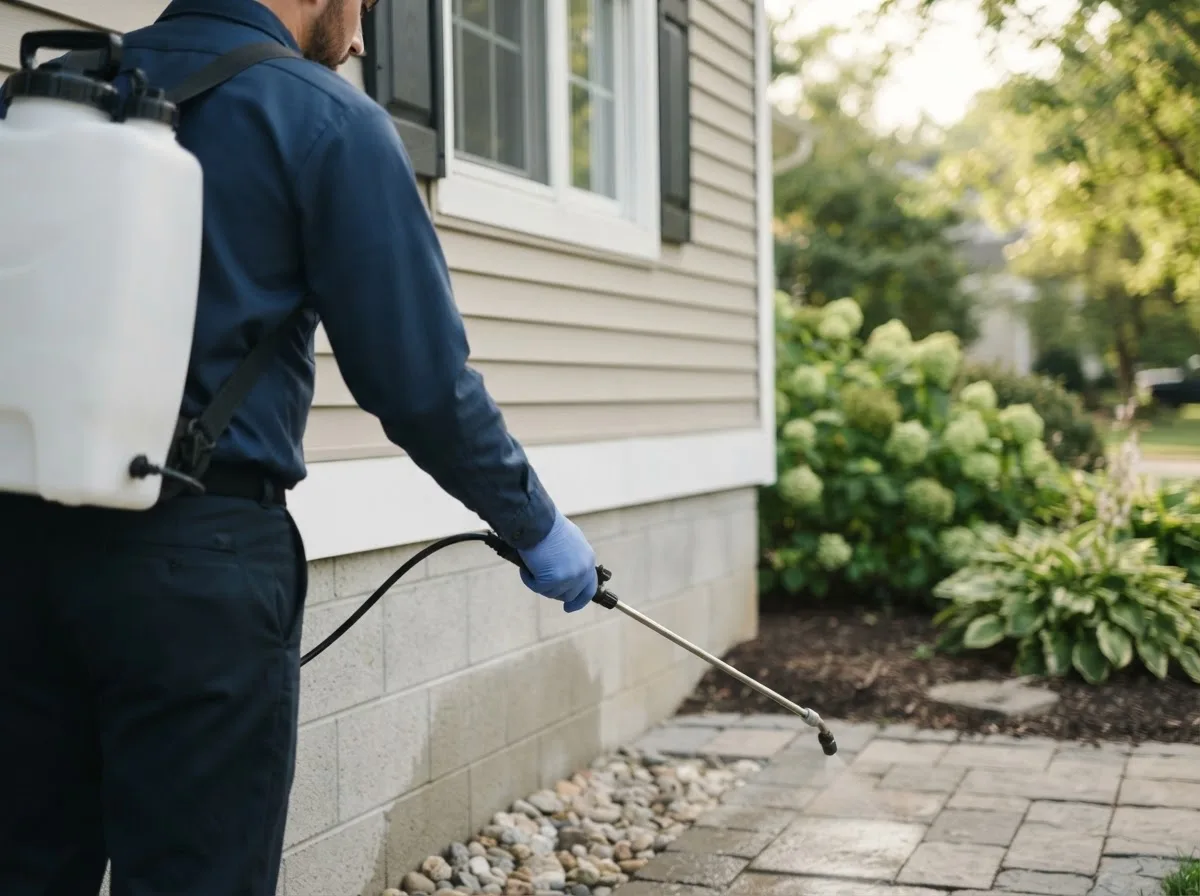 Pest control technician inspecting a home in Pembina, ND